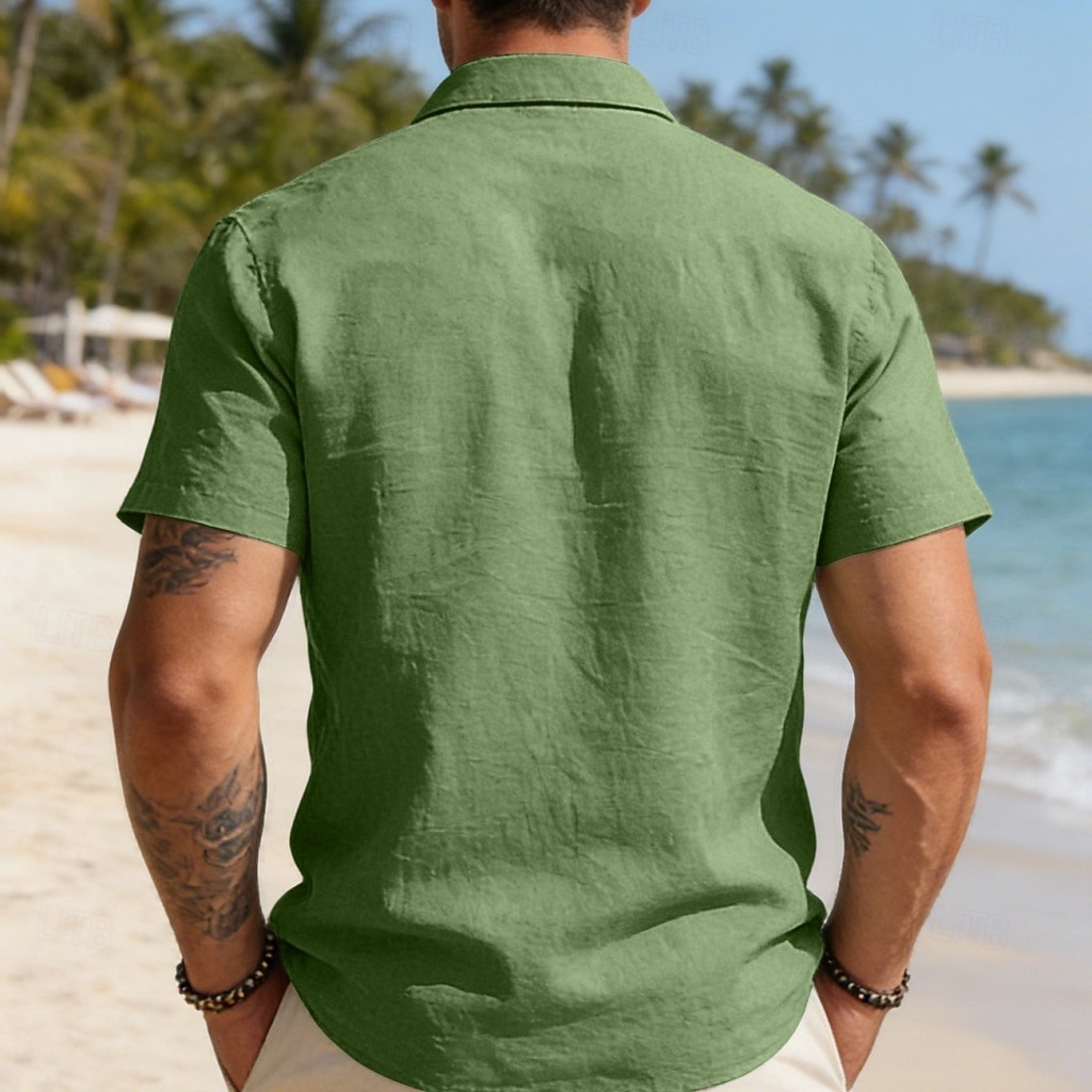 Per uomo Camicia Camicia di lino Camicia con Bottoni Tinta unica All'aperto Vacanza Nero Bianco Verde chiaro Verde scuro Manica Corta Colletto a Camicia Estate Primavera Abbigliamento Tasca del 2026 a $25.99 –P16