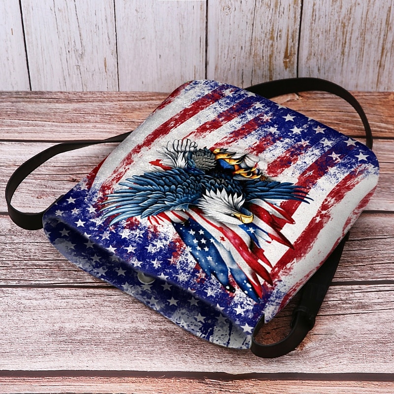Sac bandoulière femme en polyester, bandoulière ajustable, imprimé audacieux d'aigle et de drapeau américain, parfait pour le 250e anniversaire des États-Unis, la fête de l'indépendance et au quotidien. de 2026 ? $19.99 –P6