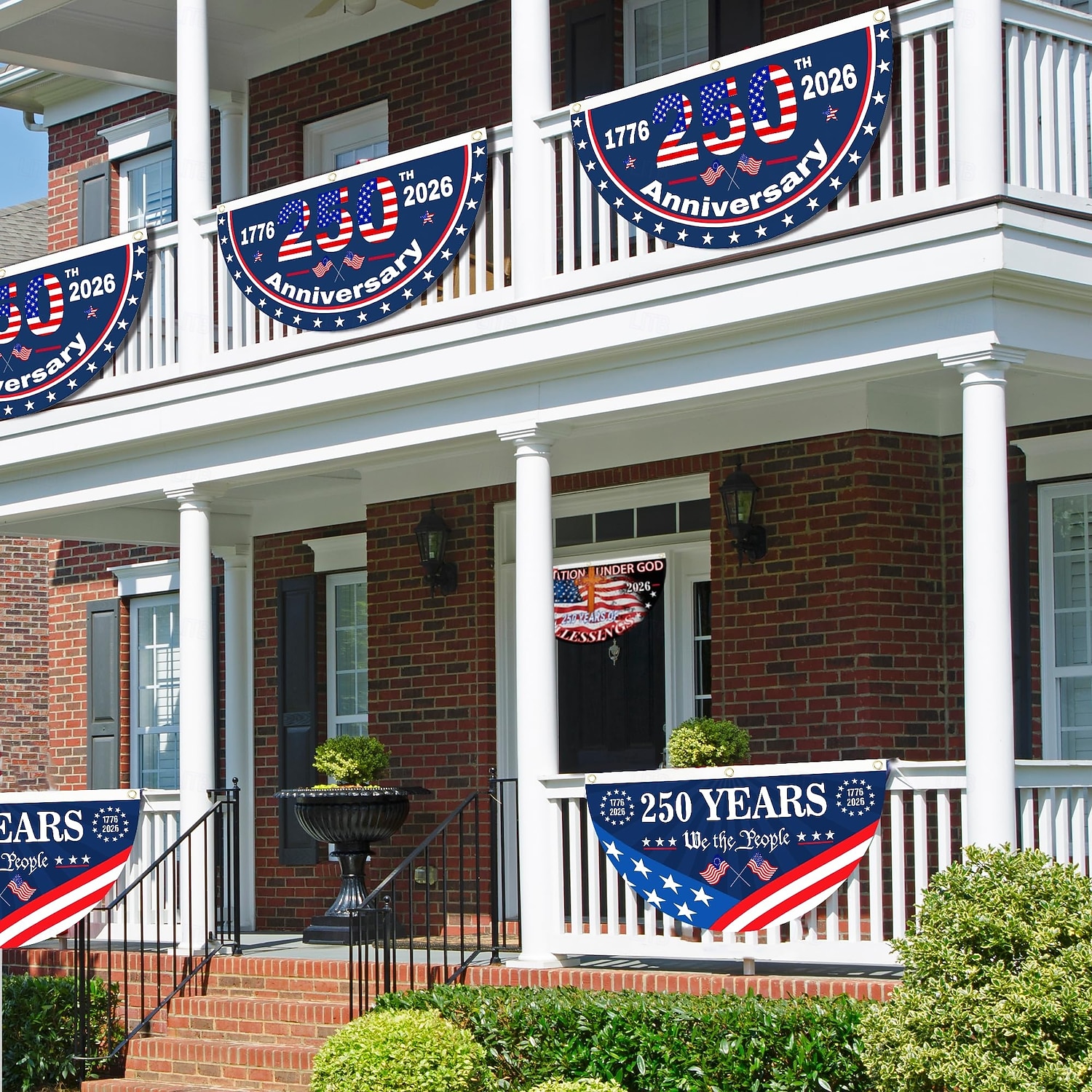 2 stk. U.S. 250. jubileumsflagg 1,5X3 FT 1776-2026 fanflagg patriotiske stjerner hageplakater hengende dekorasjoner utendørs inngangsdør veranda velkomst bakgrunn med messingøyer 2026 - $18.99 –P5