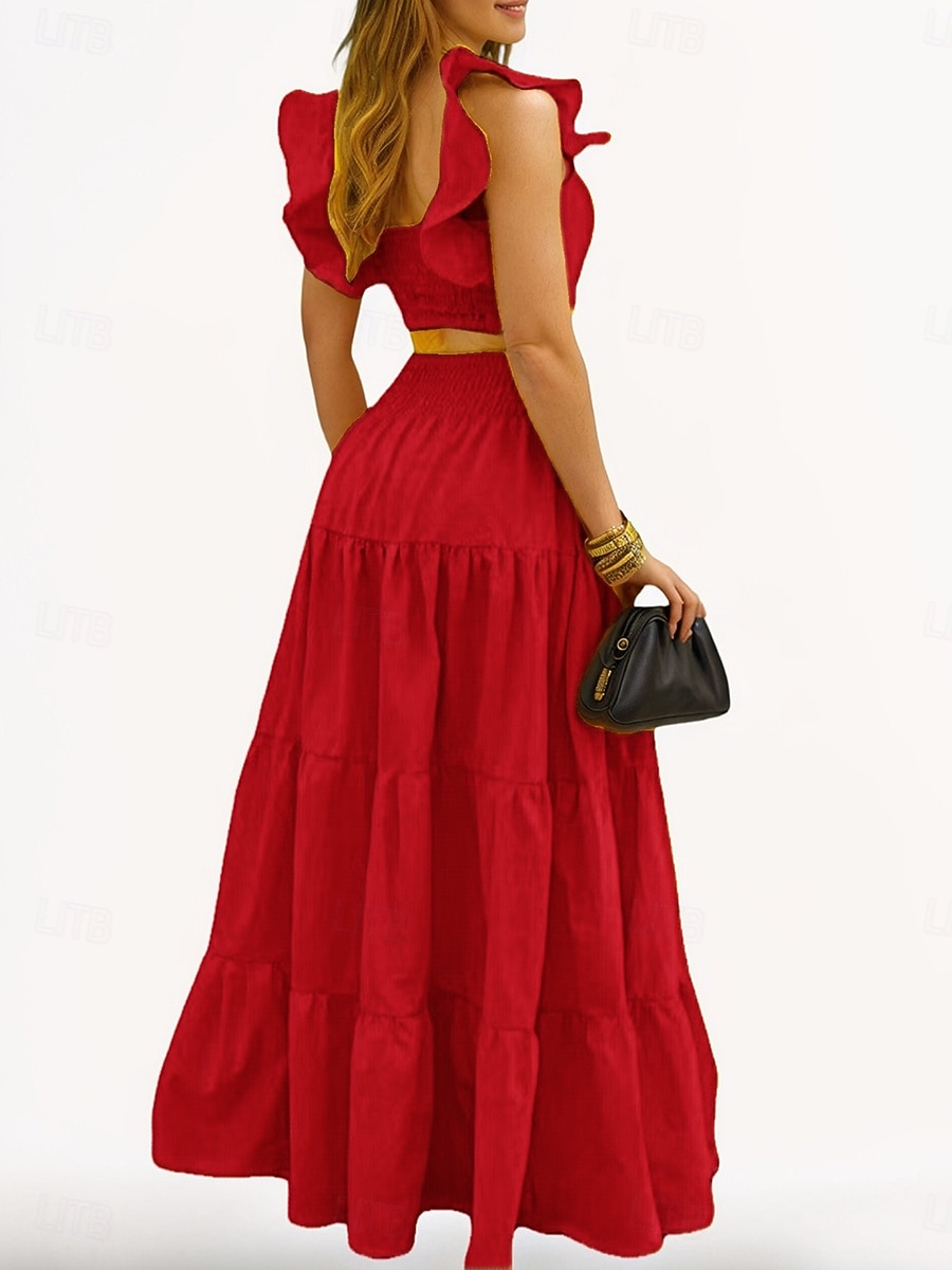 Mujer conjuntos de falda Sin Mangas Escote Cuadrado Plano Frunce Elegante Moda Ropa de calle Casual Diario Exterior Negro Blanco Amarillo Verano Ajuste regular 2026 - $27.99 –P9