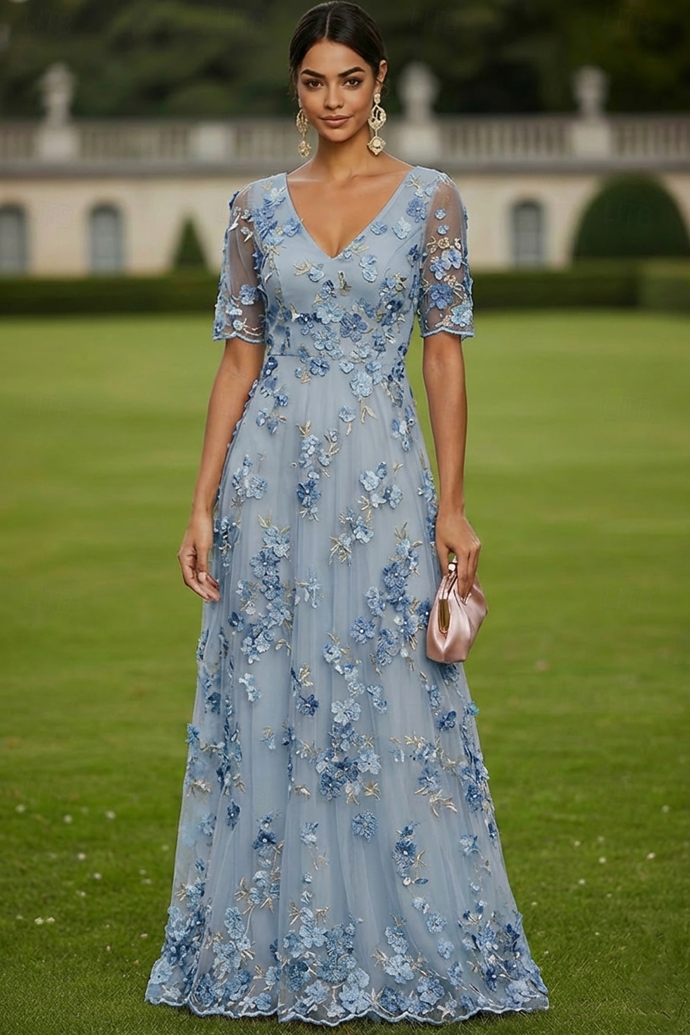 Linea ad A Abito Lunghezza al pavimento Vestito maxi Vestito da Festa Abito da Cocktail Abito da cerimonia per signora Manica Corta Scollo a V Elegante Vintage Lussuoso Formale Ospite di nozze Derby del 2026 a $182.99 –P5