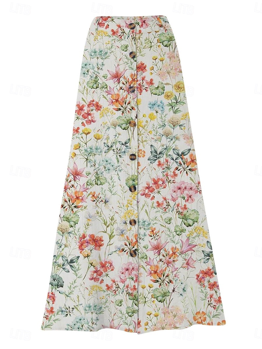 בגדי ריקוד נשים חצאית לחופשה אופנתי יום יומי מקסי מותניים גבוהים חצאיות פרחוני אותיות דפוס קשיח יומי רחוב לבן צהוב ורוד מסמיק קיץ פוליאסטר 2026 - $25.99 –P3