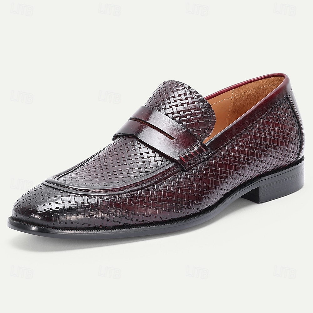Herrloafers i premiumläder – äkta kohud, vävd textur, slip-on-komfort, elegant formell stil, perfekt för bröllop, kontor, fester och speciella tillfällen 2026 - $109.99 –P2