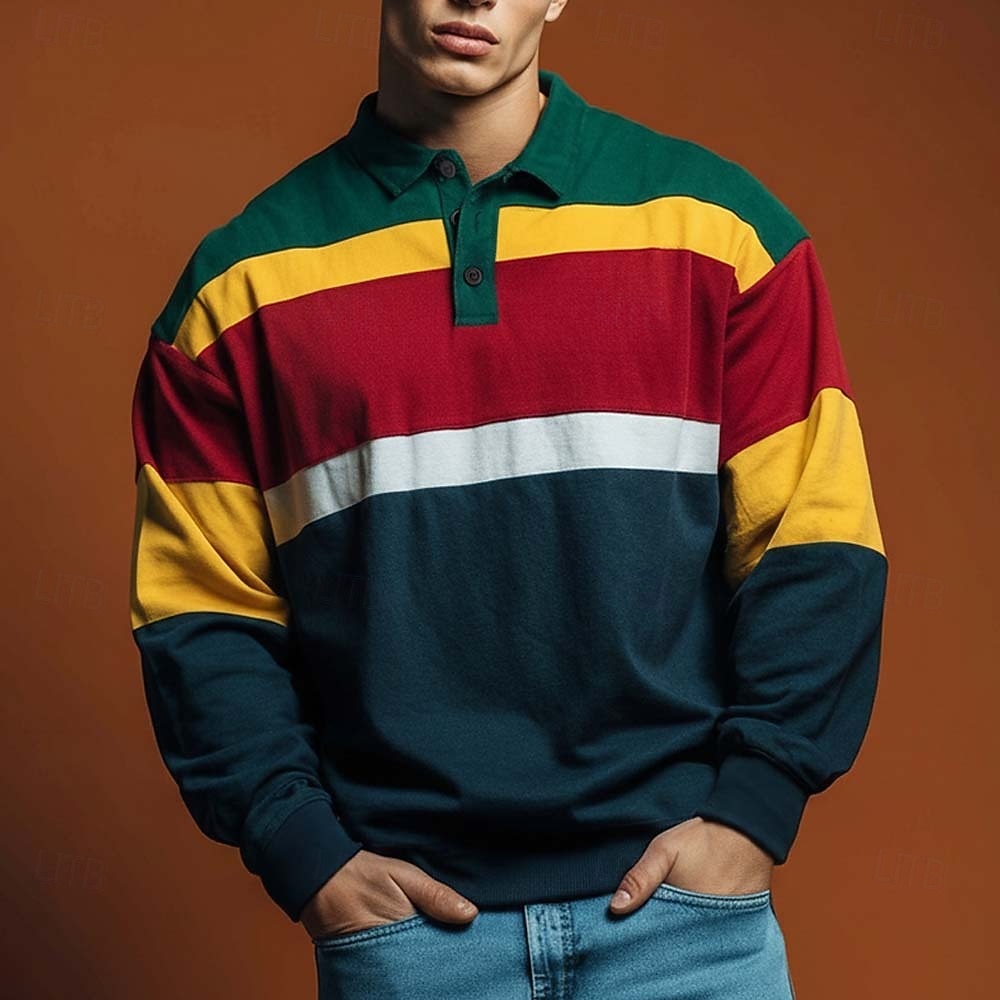 Voor heren Gestreept Rugbypolo Lange mouw Poloshirt Overhemden met kraag Casual Buiten Sportkleding 3D-afdrukken Lente Herfst blauw Rood 2026 - $31.99 –P1