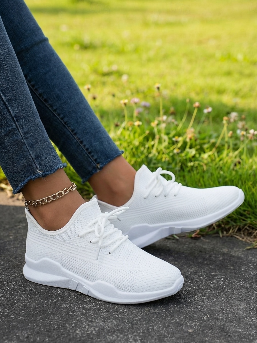Women's White Knit Sneakers – Lightweight Breathable Lace-Up Design Sport Shoes, Casual Walking Shoes for Gym, Travel and Everyday Wear 2026 - $24.99 –P6