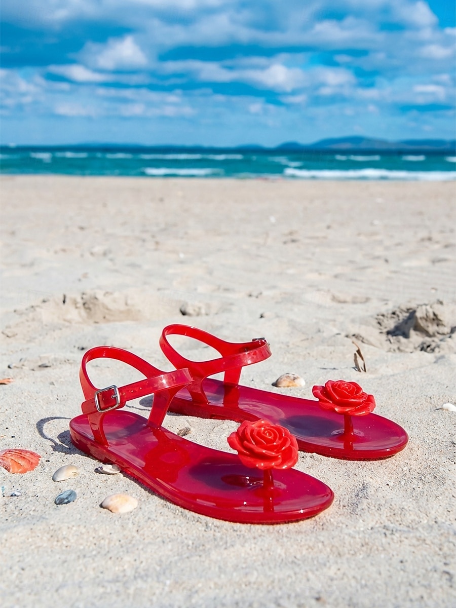 Sandales en plastique jaune pour femmes - sandales de plage romantiques et imperméables avec décoration de roses en 3D &Bride de cheville ajustable pour les vacances d'été, les escapades sur les îles de 2026 ? $24.99 –P8