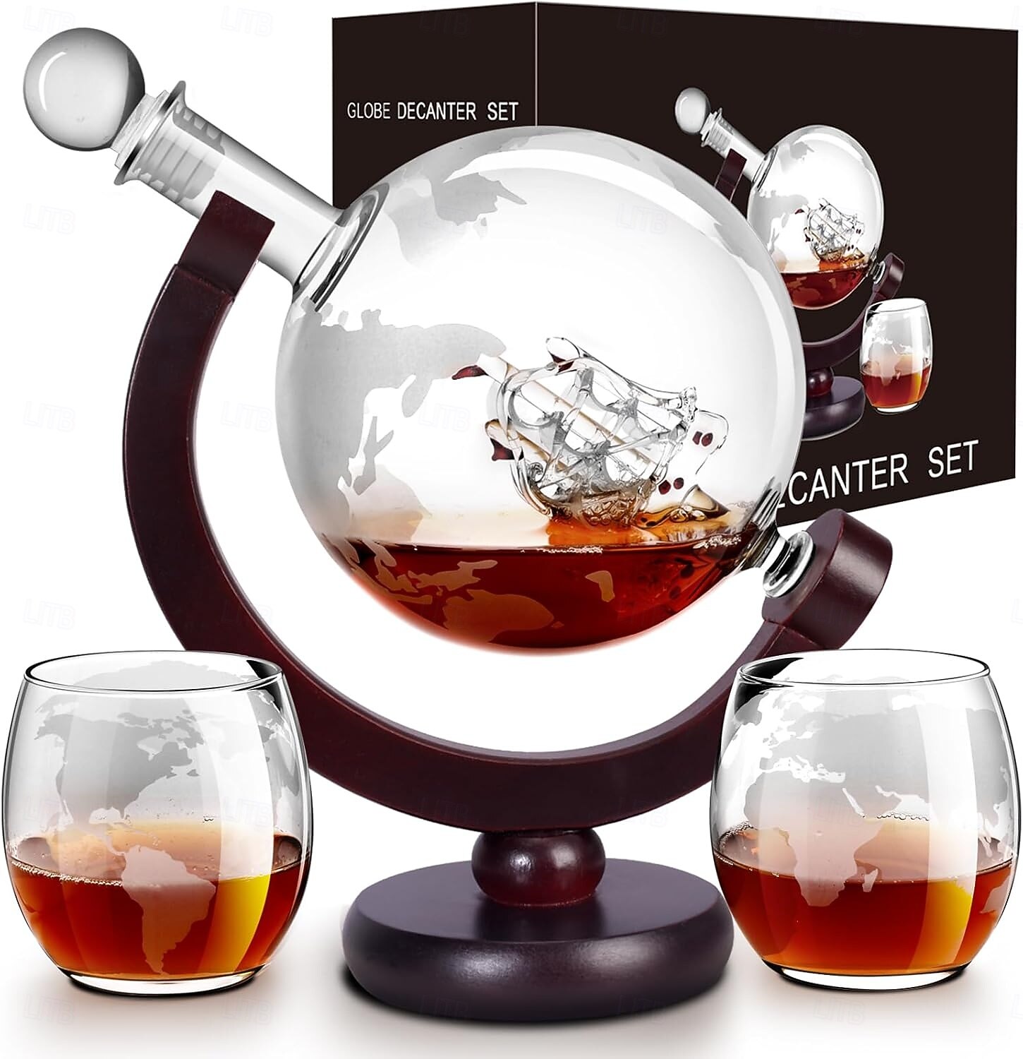 Set di decanter per whisky da uomo, set di decanter a globo per whisky con 2 bicchieri da whisky a globo incisi per liquori, bourbon, cocktail, vodka, scotch - set di decanter per liquori da 850 ml del 2026 a $42.99 –P1