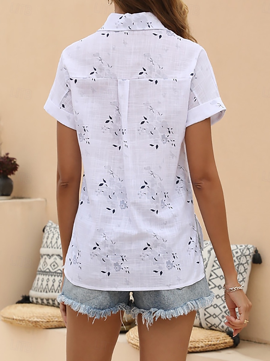 Жен. Рубашка Блуза Искусственный хлопок и лен Пэчворк Пуговицы С принтом Цветочный принт Графика Винтаж Стиль Классика С короткими рукавами Рубашечный воротник Обычные топы 2026 - $21.99 –P5