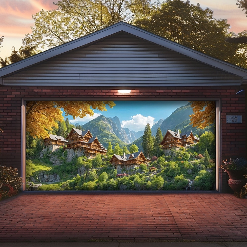 Zauberwald, Magie, leuchtend grüne Bäume, Sonnenlicht, Nebel, Teich, Naturlandschaft, Garagentorbanner, Wandbild, Garten, Hausfassade, Partykulisse 2026 - $49.99 –P5