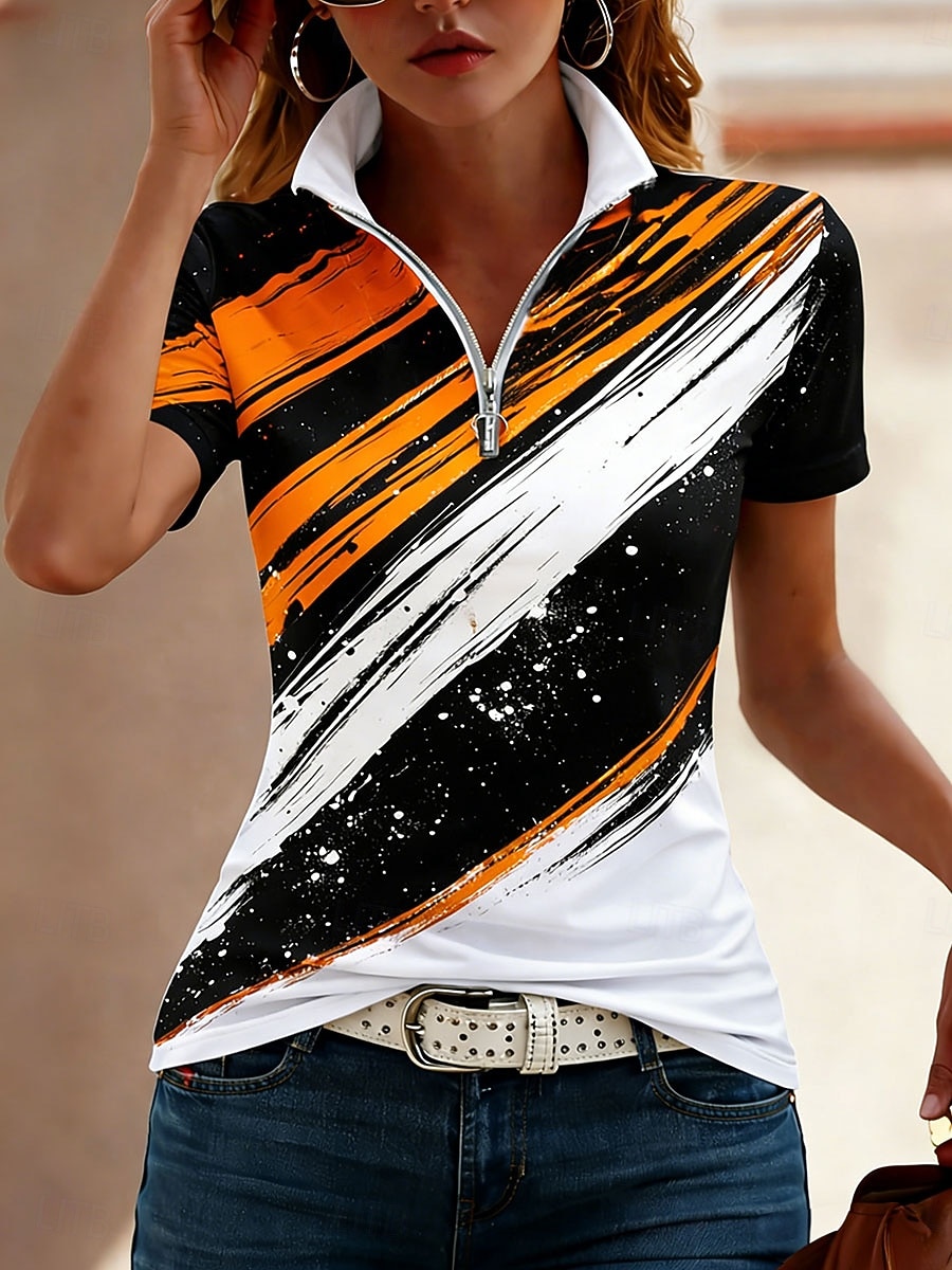 Damskie Podkoszulek Zamek Quarter Zip Graficzny Geometryczny Kolorowy blok Tropikalny Hawajskie Elegancki Krótki rękaw Wysoki Zwykłe topy Ślub na plaży Codzienny Sport Rumiany róż Czerwony 2026 - $25.99 –P2