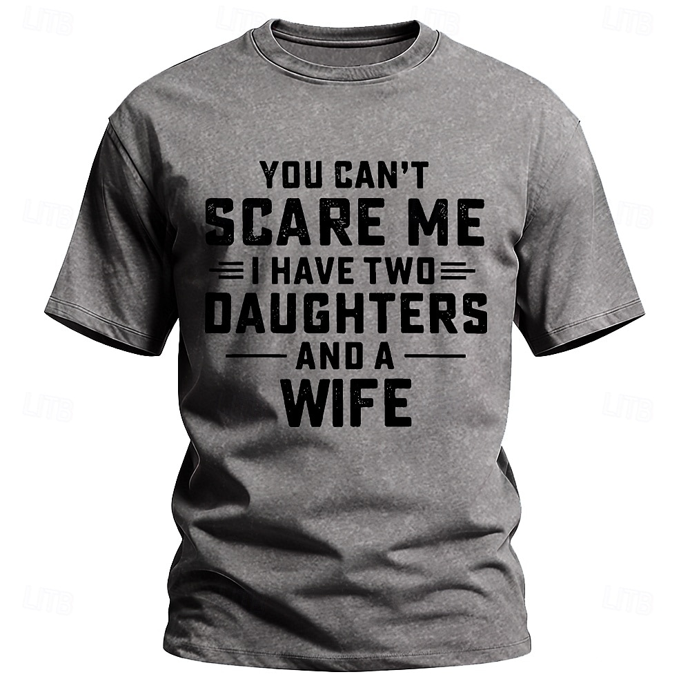 Festa del papà uomo non puoi spaventarmi ho due figlie e una moglie testo lavaggio acido vintage maglietta divertente grafica manica corta abbigliamento quotidiano abbigliamento firmato abbigliamento del 2026 a $21.99 –P3