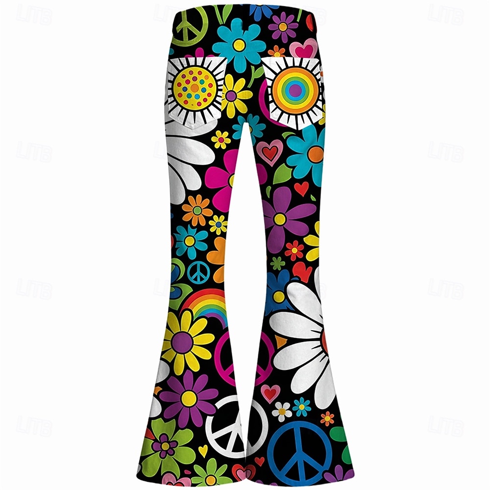 Retro Vintage Boho 1970s Pants Bell Bottom Pants Hippie Disco High Waist Floral Peace Symbols Fancy Dress Women's Halloween Carnival Music Festival Retro Theme Party Adults' Pants 2026 - $35.99 –P3