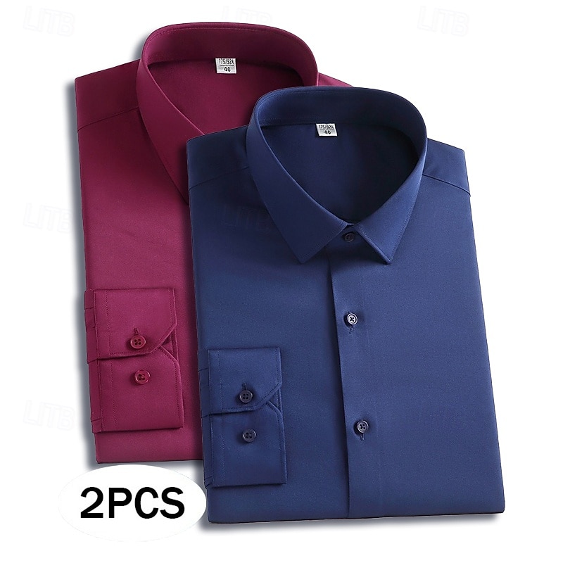 Homme Chemise Chemise habillée Chemise sans repassage Chemise Boutonnée Couleur Unie Quotidien Affaires Orange + bleu Bleu marine + noir orange+rouge Bleu Marine + Rouge manche longue Col Rabattu de 2026 ? $45.99 –P3