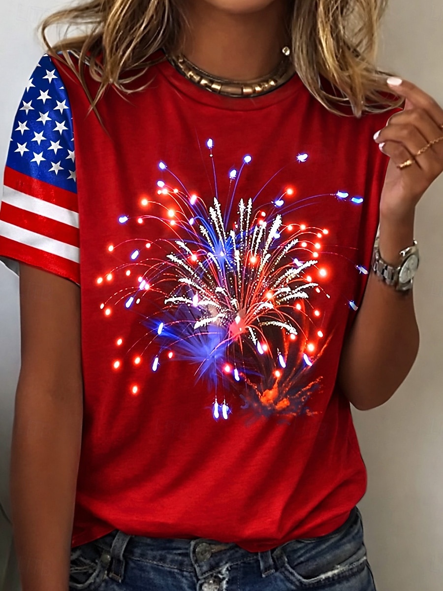 Giorno dell'Indipendenza Maglietta Patriottica da Donna Stampa Grafica Bandiera Stile Vintage Classico Manica Corta Collo Rotondo Regular Tops Giornaliero Weekend Stampa Nera Bianca Estate Primavera del 2026 a $22.99 –P7