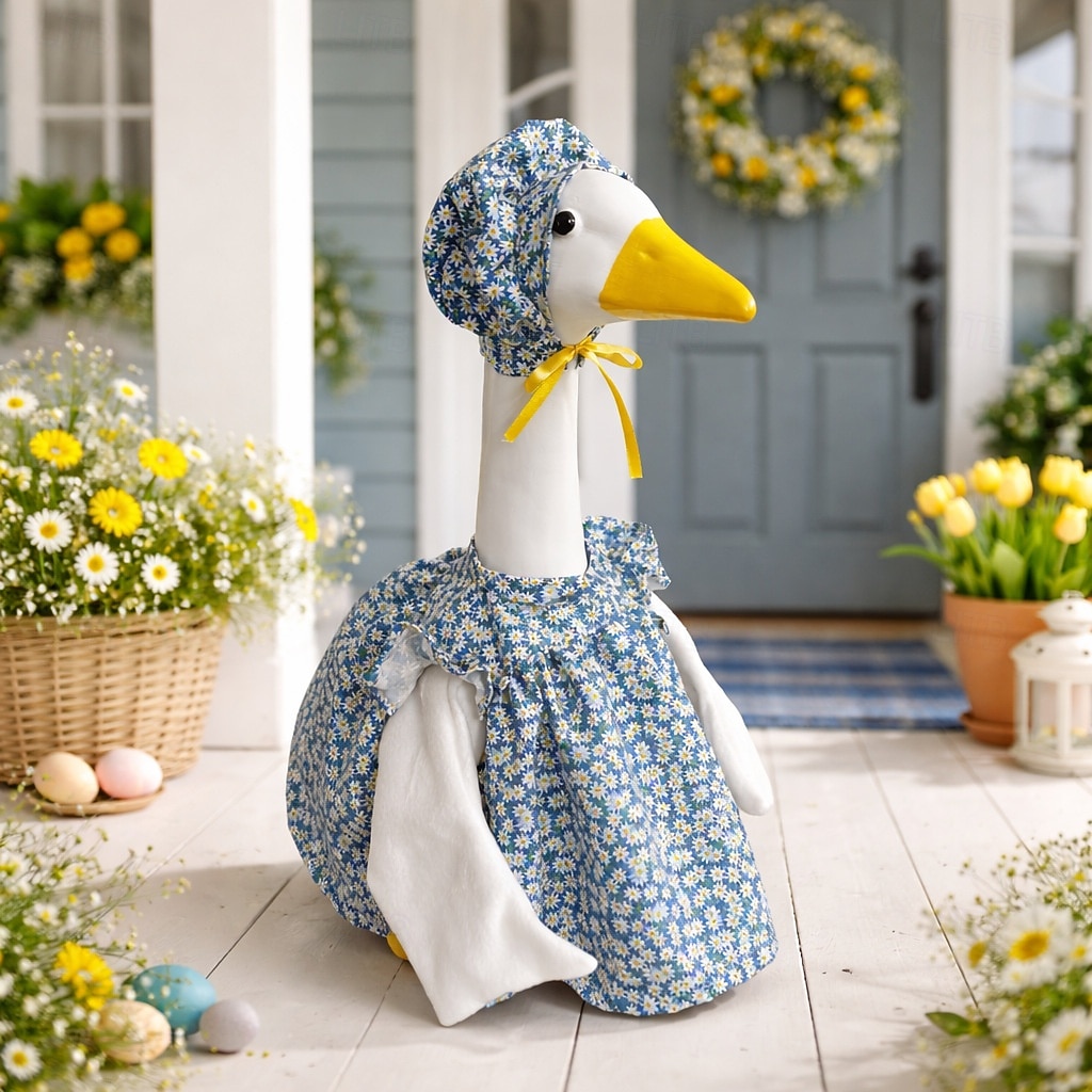 Синий цветочный наряд для гуся на веранде с чепчиком, одежда для гуся с принтом ромашек для бетонной садовой статуи гуся высотой 23-25 дюймов, аксессуары для весенне-летнего декора двора, только 2026 - $15.99 –P2