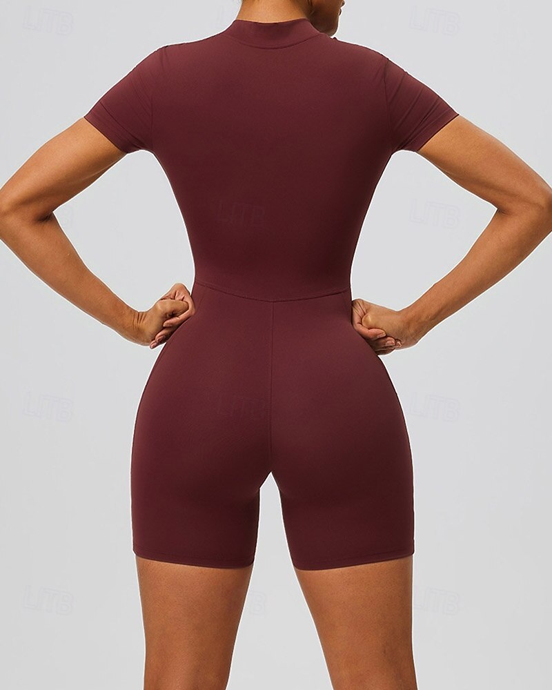Per donna Tute da allenamento Tutina Tasca Cerniera Frontale Tinta unica Body Estate Primavera Autunno Bianco latte Nero Corsa Fitness Yoga Sollevamento glutei Asciugatura Rapida Elastico Manica Corta del 2026 a $30.99 –P5