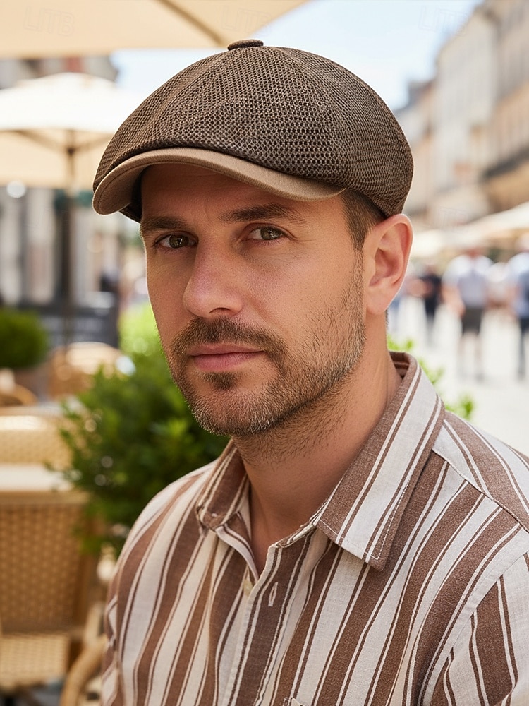 2026年 メンズ用通気性メッシュニュースボーイキャップ、複数色展開、軽量ポリエステルアイビーハット、普段使い、旅行、休暇、夏の屋外スタイリングに最適  コレクション – $14.99 –P4