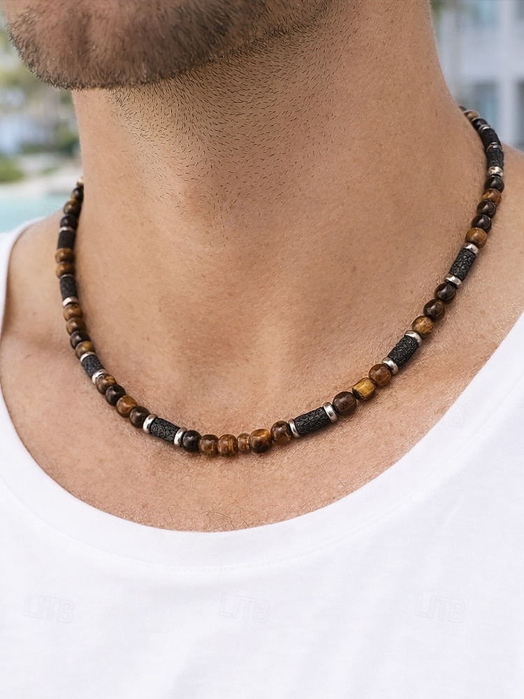 Pánský náhrdelník s přírodními kameny v bohémském stylu, vícebarevný, ideální pro každodenní nošení i dovolenou u moře 2026 - $11.99 –P3