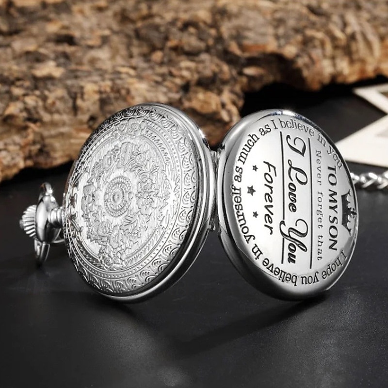 Montre de poche gravée pour fils, je t'aime, cadeaux d'une maman ou d'un papa, cadeau d'anniversaire ou de Noël, montres à gousset avec chaîne de 2026 ? $16.99 –P4