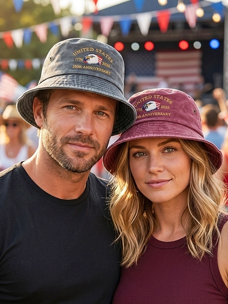 Мужская хлопковая панама с вышитым орлом, разноцветная патриотическая шляпа в честь 250-летия независимости США, для повседневной носки, путешествий, отдыха и фестивалей на открытом воздухе. 2026 - $14.99 –P1