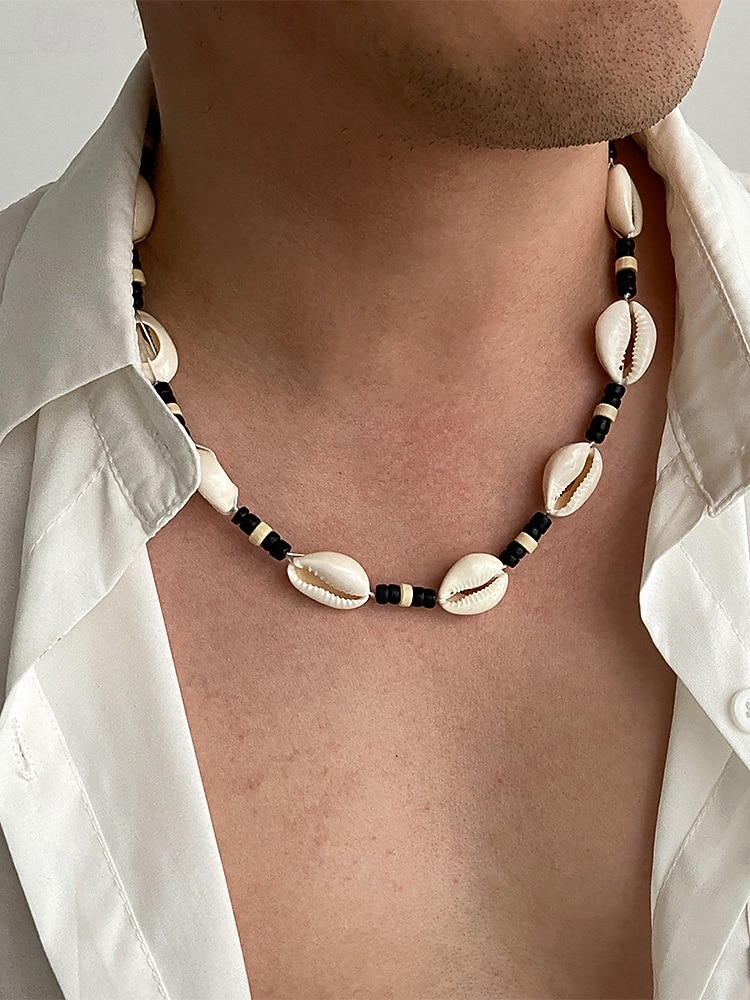 Herrhalsband med träpärlor och snäckor i bohemiskt material, smycken för strandsemester och vardagsaktiviteter, lätt justerbart tillbehör för resor och sommarkläder 2026 - $9.99 –P3