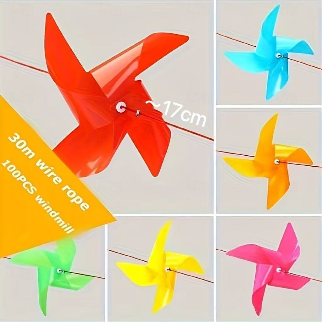 100 unidades - Guirnalda de molinillos de viento de 4 hojas, molinillos de plástico coloridos, incluye 30 metros de hilo, perfectos para bodas, cumpleaños, fiestas y decoración de jardines. 2026 - $19.99 –P6
