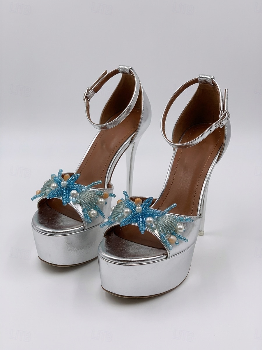 Women's Silver Platform Stiletto Sandals, Strappy High Heel Party Shoes with Crystal Accent for Nightlife, Clubbing & Statement Looks 2026 - $59.99 –P1