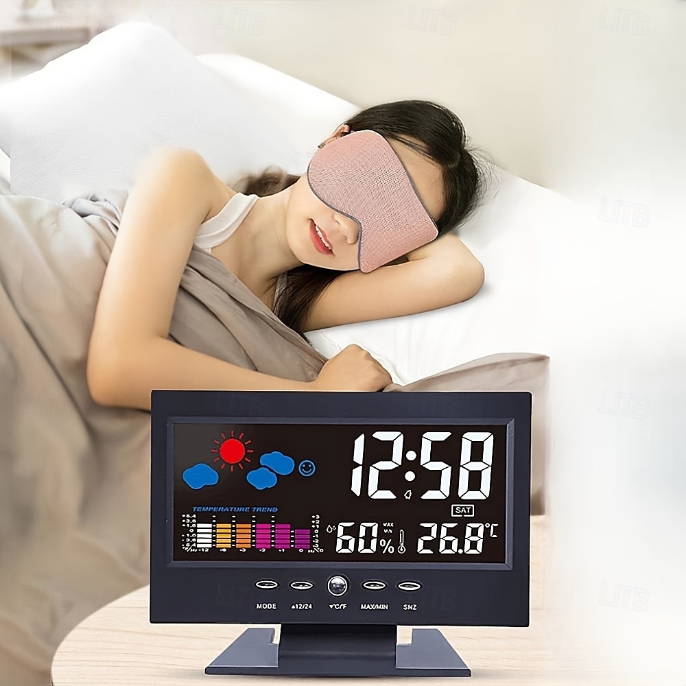 Intelligent Multi-function Voice-controlled Digital Weather Clock With Backlight, Temperature And Humidity Measurement, Weather Forecast, Electronic Clock, And Alarm Clock 2026 - kr.229 –P1