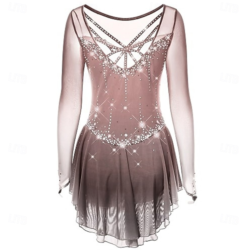Figure Skating Dress Women's Ice Skating Dress Dark Pink Black White Patchwork Open Back Stretchy Training Competition Skating Wear Classic Crystal / Rhinestone Long Sleeve Ice Skating Figure Skating 2026 - $248.09 –P4