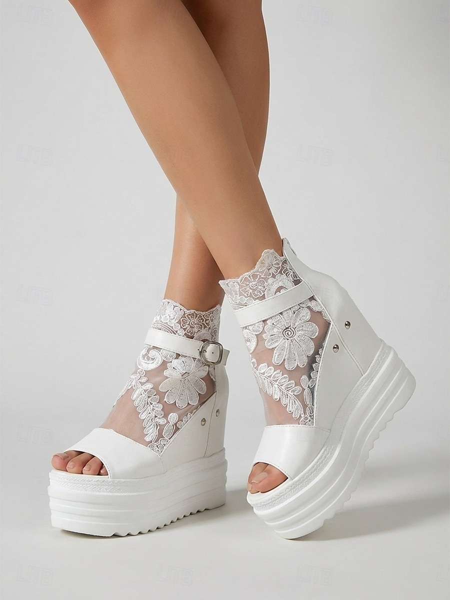 damskie białe koturny na platformie z odkrytymi palcami – stylowe buty ślubne na miejskie wesela 2026 - $34.99 –P4