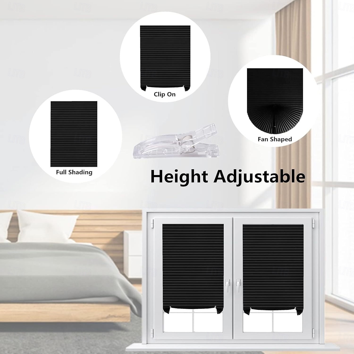 Cortinas opacas, persianas temporales sin taladro, estores plisados autoadhesivos para ventanas, cubierta de privacidad para dormitorio, habitación de residencia estudiantil o apartamento. 2026 - $11.49 –P1