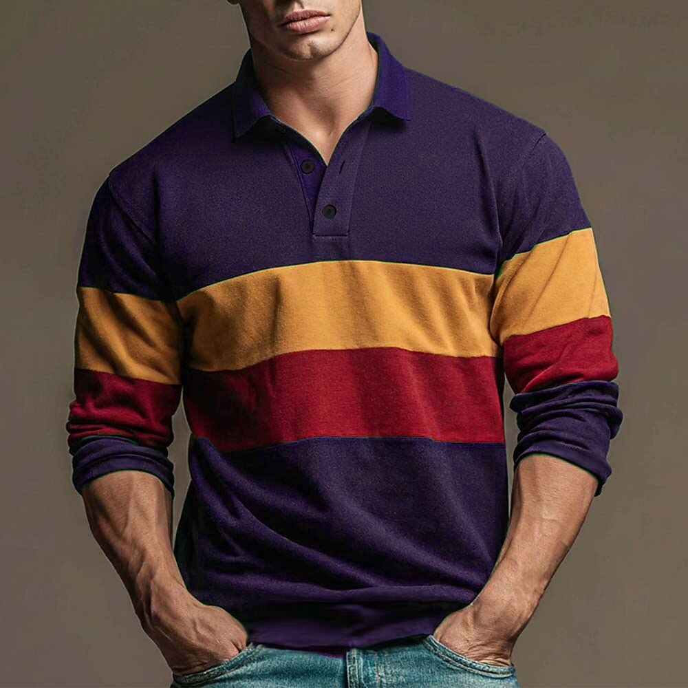 Hombre Bloque de color Rayas Polo de rugby Manga Larga Camisas de polo Camisas con cuello Casual Exterior Ropa Deportiva Impresión 3D Primavera Otoño Marrón oscuro Morado Verde Trébol 2026 - $31.99 –P2