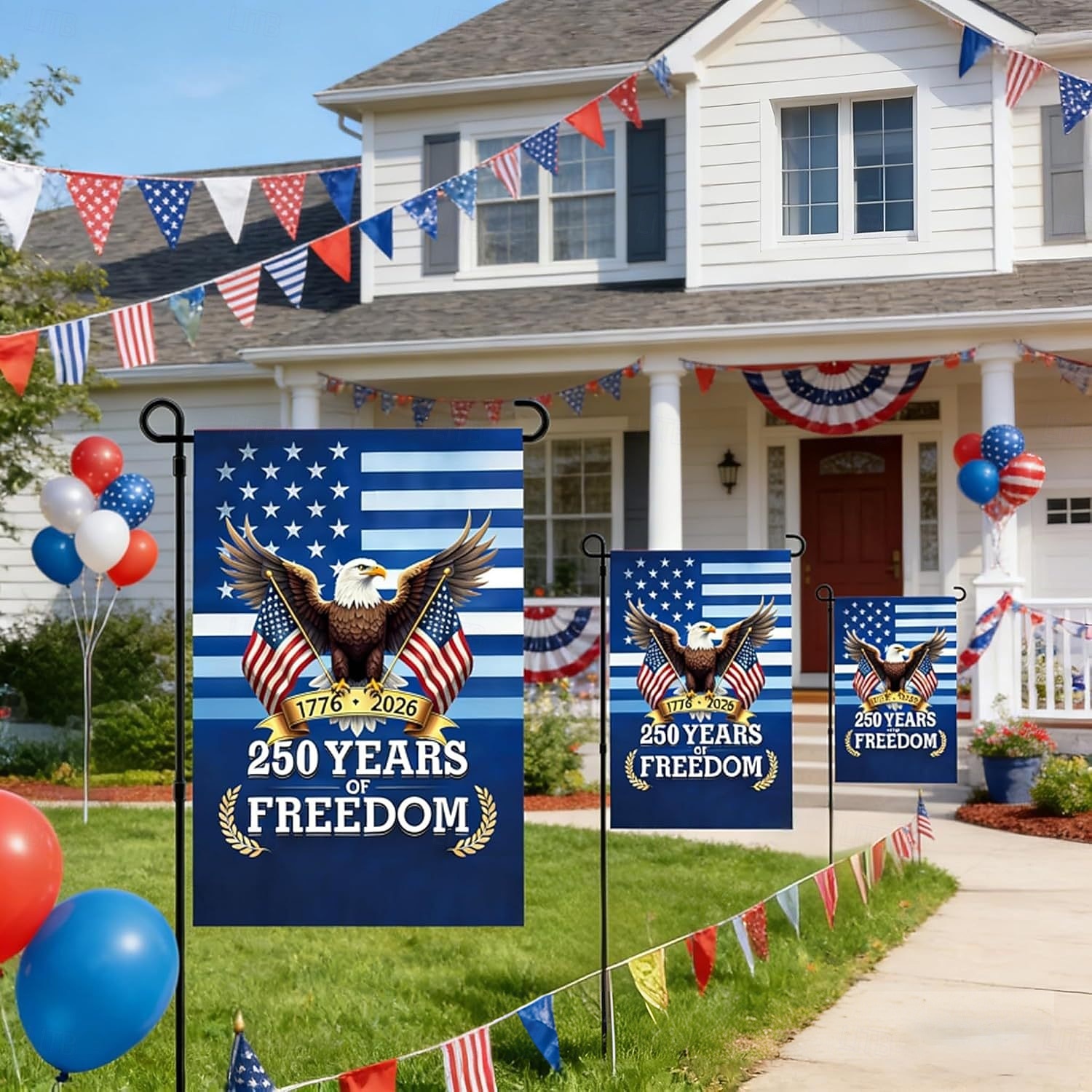 USA 250. évfordulója USA kerti zászló kültéri kerti dekorációs transzparens 250. évforduló megemlékezésre és hazafias ünneplésre 2026 - $28.99 –P1