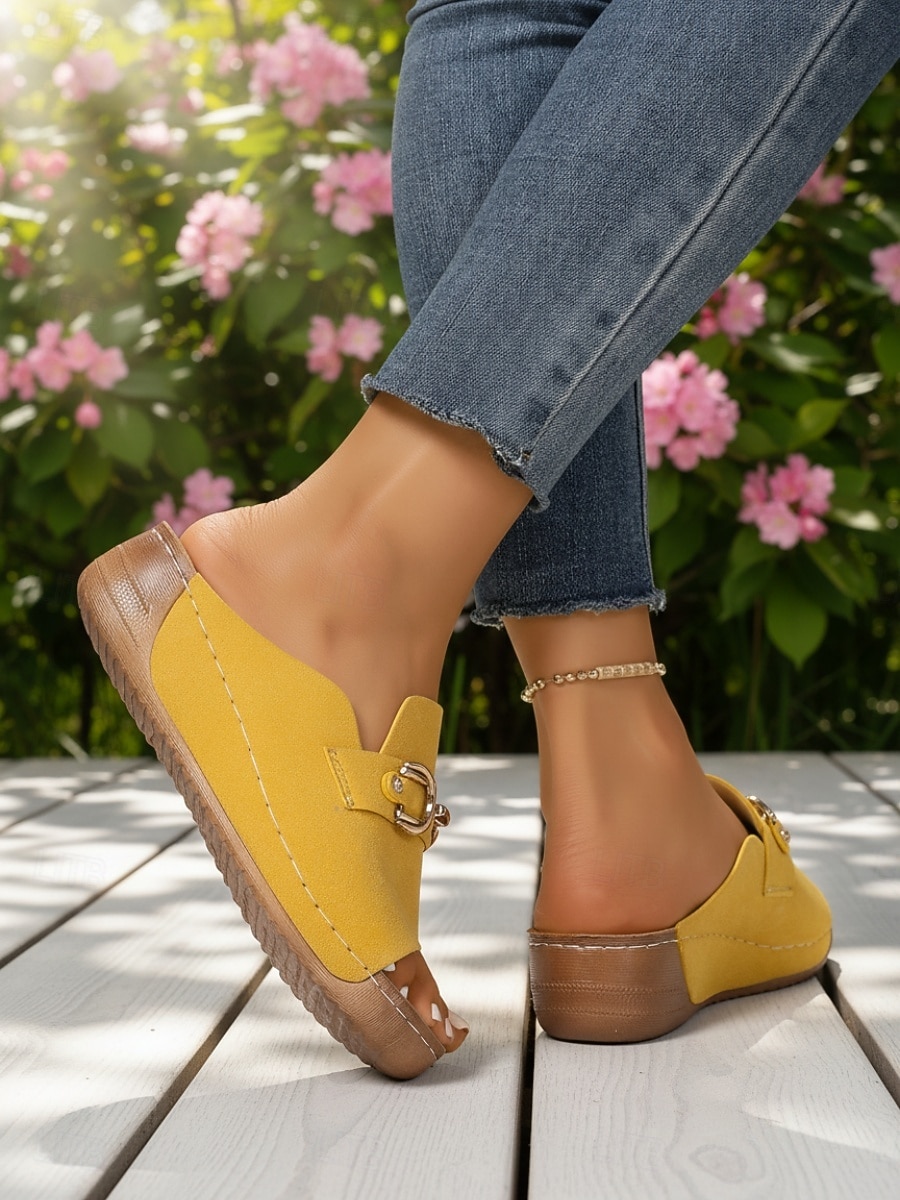Women's Yellow Open-Toe Mule Slides with Chain – Comfortable Casual Sandals for Daily, Garden Wear and Travel Wear 2026 - $24.99 –P9