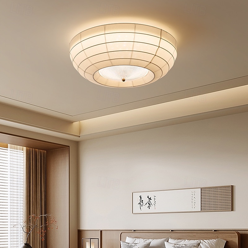 Traditional Japanese Round Hardware Fabric Crystal LED Flush Mount Ceiling Light For Bedroom 2026 - $397.49 –P1