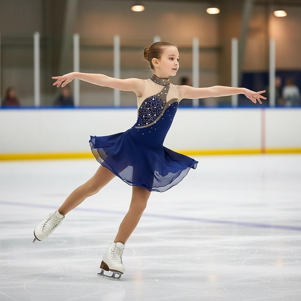 Figure Skating Dress Girls' Ice Skating Dress Violet Navy Black Patchwork Asymmetric Hem Stretchy Training Competition Skating Wear Classic Crystal / Rhinestone Sleeveless Ice Skating Figure Skating 2026 - $199.99 –P1