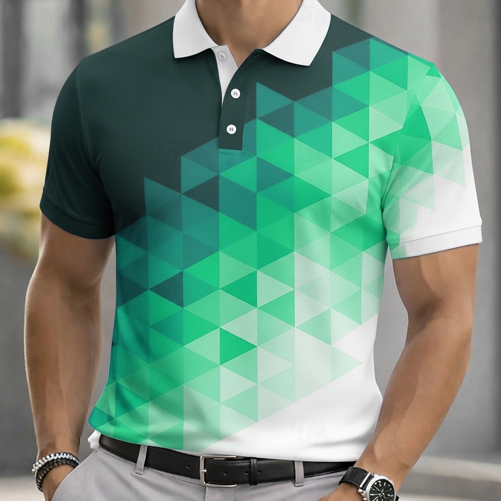 Per uomo Geometrico Polo Sportivi Manica Corta Magliette polo Camicie con Colletto Casual Athleisure Bottoni Primavera & Estate Blu Verde Grigio del 2026 a $22.99 –P2