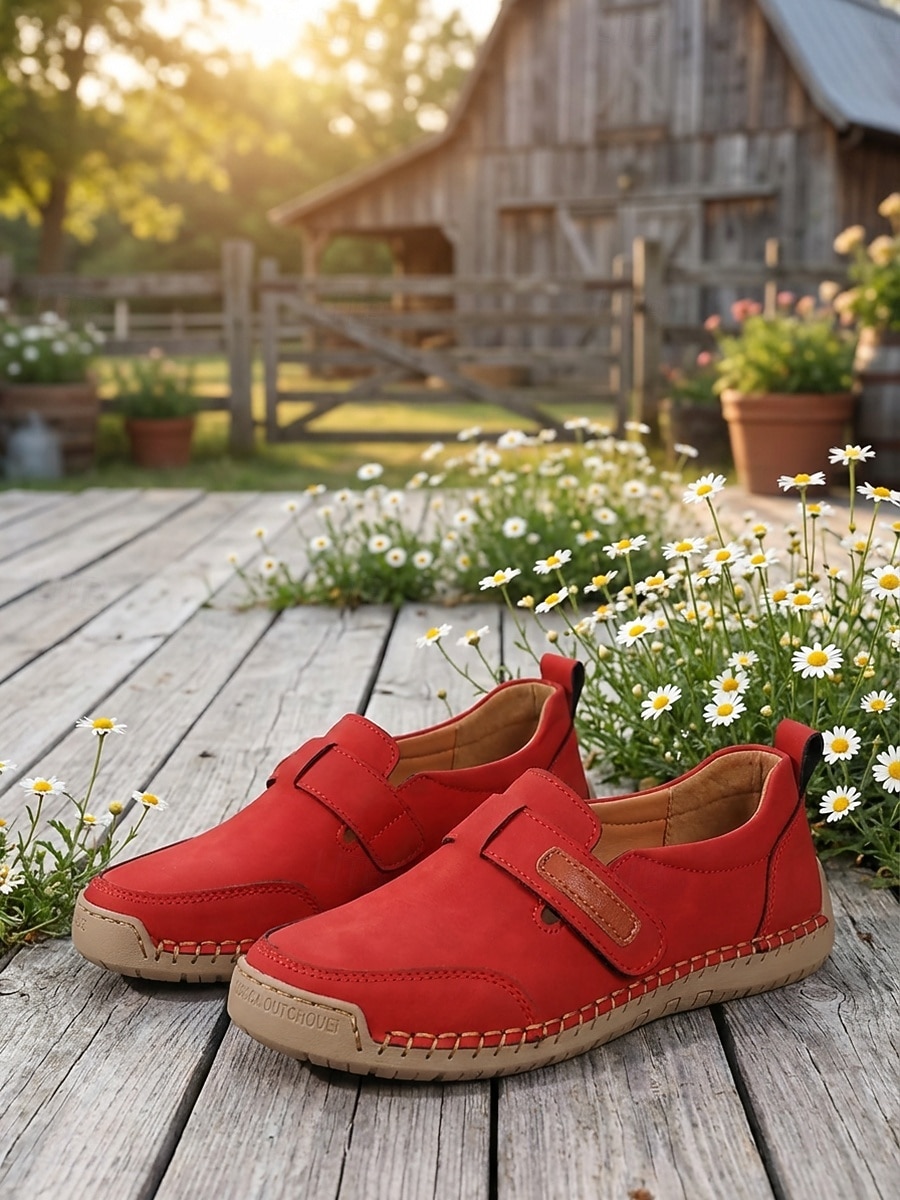 Dámské červené mokasíny bez rukávů, ručně vyráběné boty pro volný čas, pohodlná outdoorová obuv pro volný čas na venkově &relaxace na zahradě 2026 - $46.99 –P5
