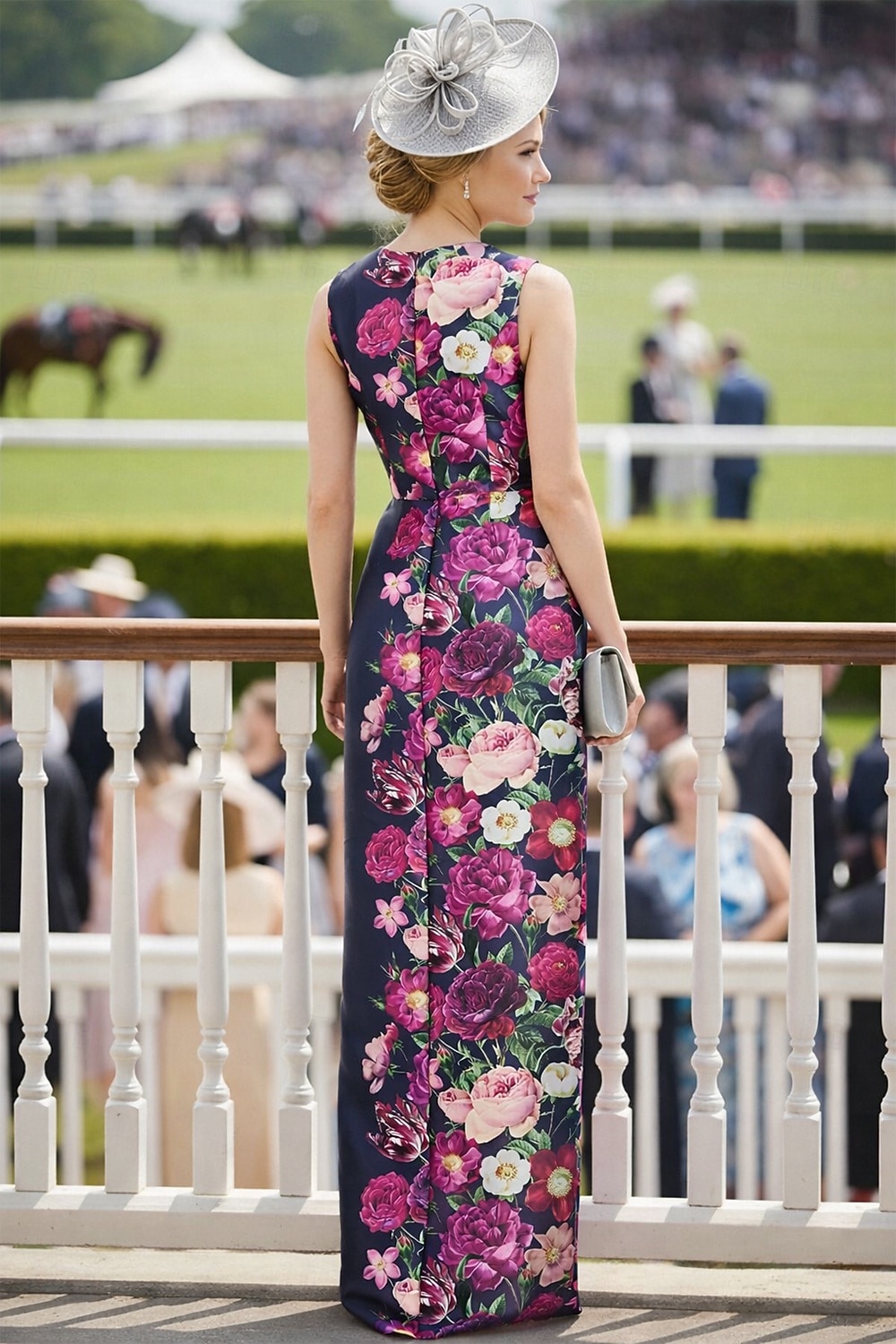 Schlauchkleid Bodenlang Kleid für Hochzeitsgäste Abendkleid Derby-Kleid Brautmutterkleid Ärmellos V Ausschnitt Elegant Formell Kentucky Derby Satin mit Blumenmuster 2026 - $218.49 –P2