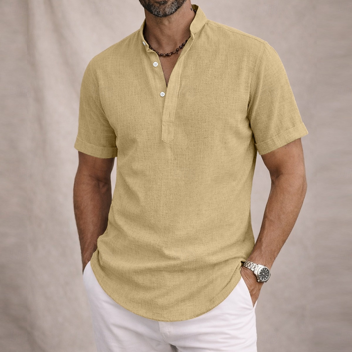 Per uomo Camicia Camicia di lino Camicia popover Camicia Estiva Abbigliamento da spiaggia Camicia con colletto alla coreana Semplice Casuale Quotidiano Blu Nero Bianco Giallo Manica Corta Collo alla del 2026 a $22.99 –P9