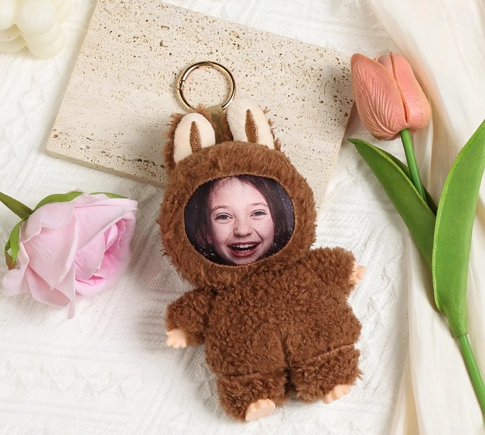 2026年 カスタム面白い顔のぬいぐるみキーホルダー、パーソナライズされた写真イースターバニーキーホルダーギフト写真人形ウサギの耳、ソフトバッグチャーム、バックパックアクセサリー、子供、ガールフレンド、花嫁介添人へのギフト  コレクション – $24.99 –P5