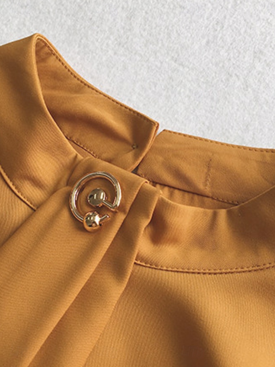 Mujer Camisa Blusa Tops de gasa Frunce Plano Activo Elegante Manga Larga Cuello Barco Tops regulares Diario Ropa de calle Festivos Amarillo Verde Trébol Albaricoque Verano Primavera 2026 - $13.99 –P9