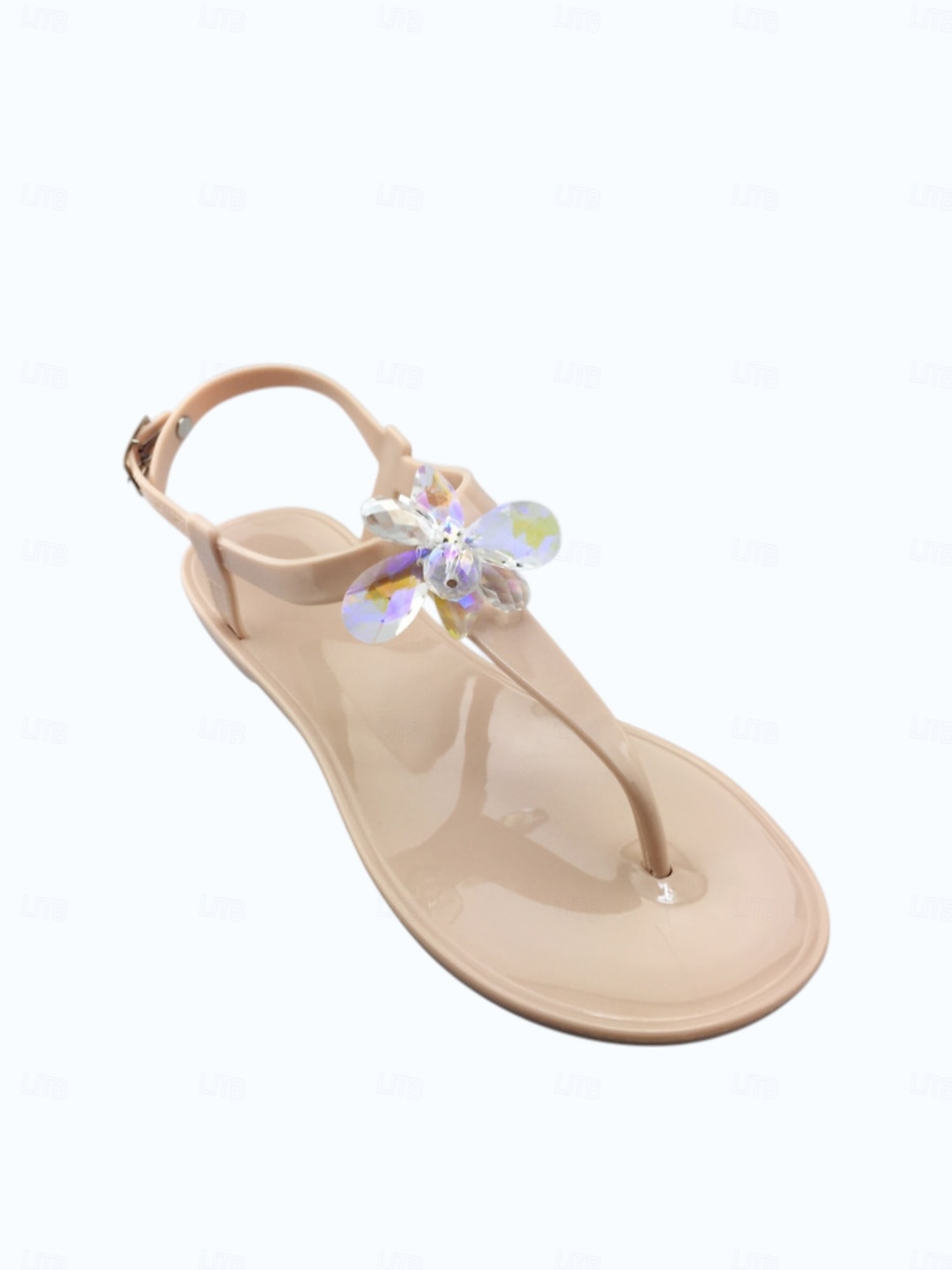 Women's Elegant White Jelly Sandals - Waterproof T-Strap Flip Flops with 3D Flower & Sparkling Rhinestone Decor for Beach Vacations, Summer Weddings & Resort Wear 2026 - $19.99 –P4