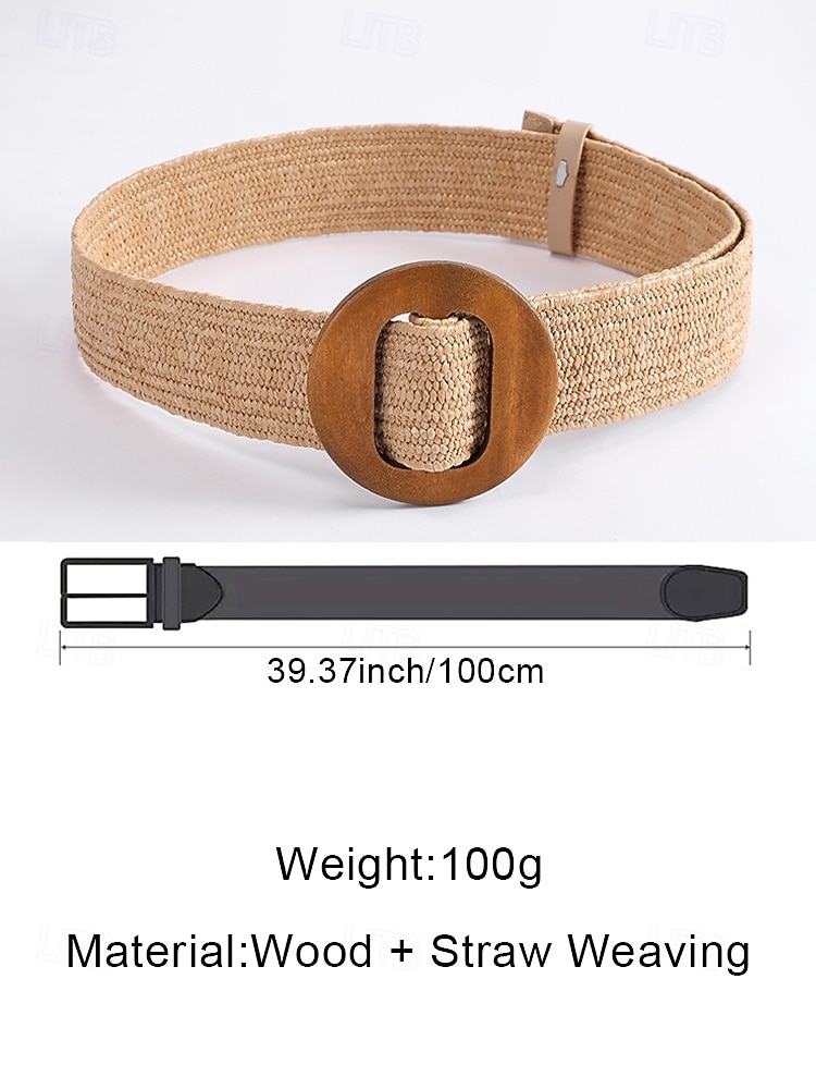 Women's Bohemian Woven Waist Belt with Vintage Wooden Buckle, Straw Mesh Cinch Dress Belt for Summer Beach Vacation & Daily Casual Wear, Multi-Color Available 2026 - $9.99 –P10