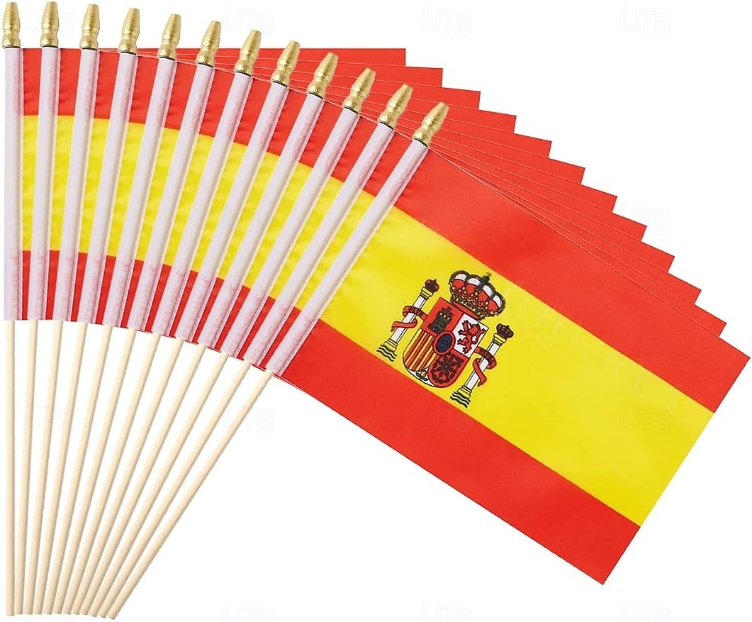 Paquete de 25 banderas pequeñas de España, mini bandera española portátil en palo de 5 x 8 pulgadas para partidos de la Copa Mundial de Fútbol de verano, eventos deportivos, decoraciones de fiesta y 2026 - $16.99 –P1