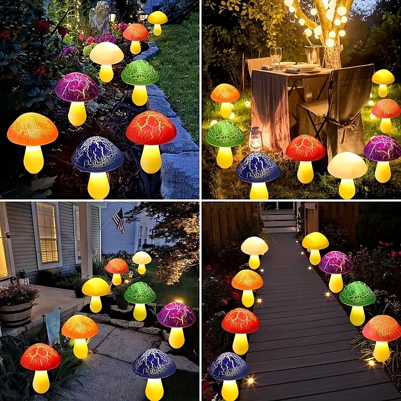 8 w 1, zewnętrzne, wodoodporne, solarne lampy trzaskające w kształcie grzybków, dekoracyjne lampy LED do ogrodu, podwórka, kwietnika, ścieżki, trawnika, patio, willi, gospodarstwa – letnie oświetlenie 2026 - $26.99 –P4