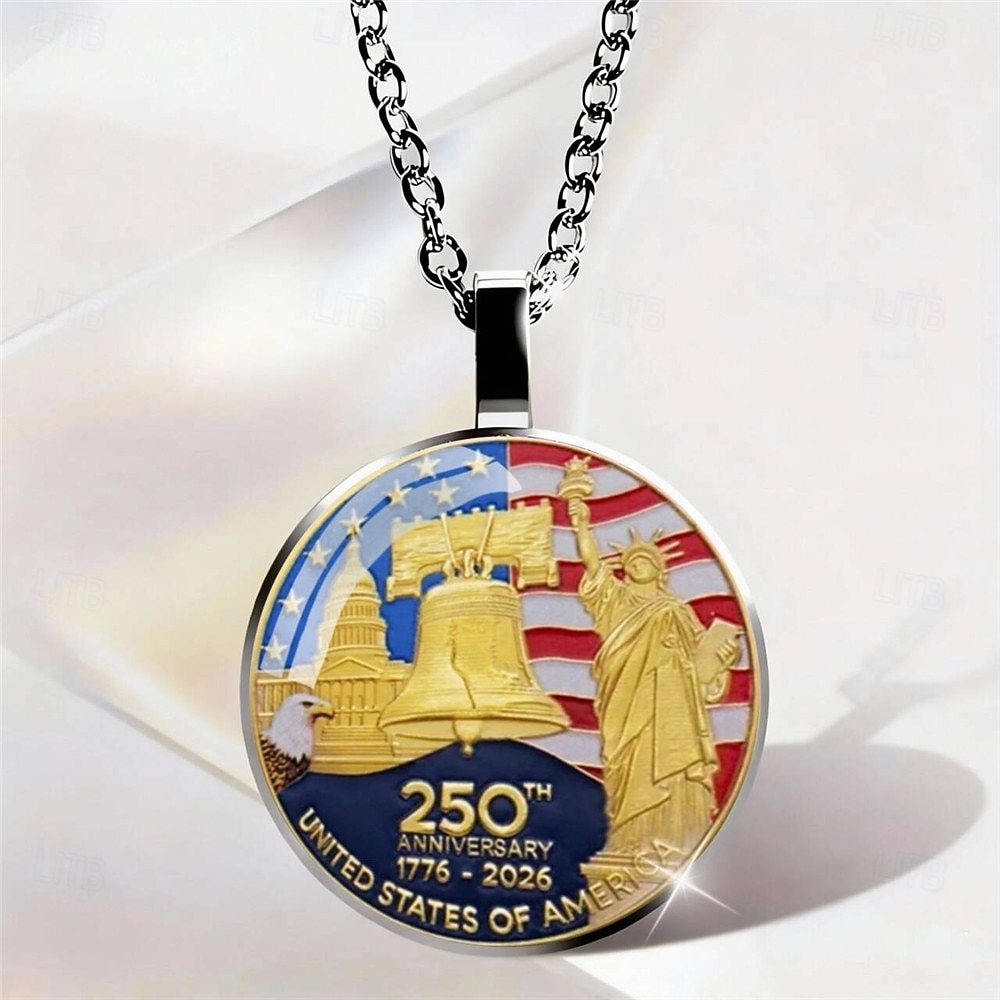 Σετ κολιέ 3 τεμαχίων για την 250ή επέτειο των ΗΠΑ – μενταγιόν 2d με αετό και αμερικανική σημαία, πατριωτικό αναμνηστικό κόσμημα, συλλεκτικό 1776-2026, ημέρα ανεξαρτησίας, 4η Ιουλίου, δώρο υπερηφάνειας για τις ΗΠΑ 2026 - $9.99 –P9