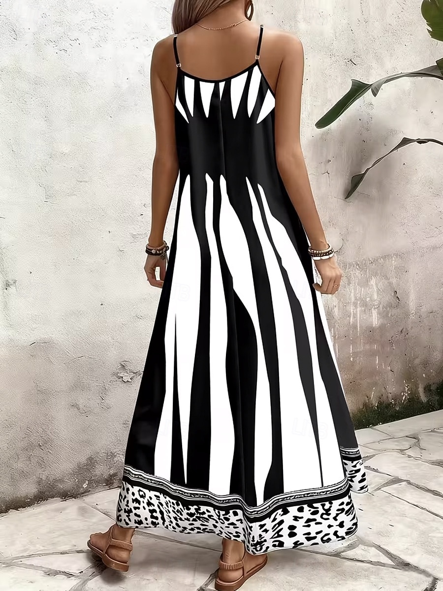 Per donna Abito maxi Vestito Estivo Abito a trapezio Abito Sottoveste Vacanza Casual Spiaggia Uscire Vestibilità regolare Grafico Leopardo Blocco di colori Senza Maniche Scollo a V Nero Estate del 2026 a $36.99 –P2
