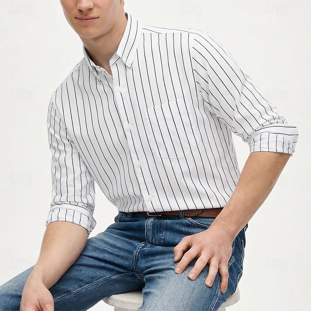 Per uomo Camicia Camicia elegante Camicia button-down Strisce verticali Casuale Quotidiano Blu marino Manica Lunga Collo ripiegato Tutte le stagioni Abbigliamento Patchwork del 2026 a $20.99 –P8