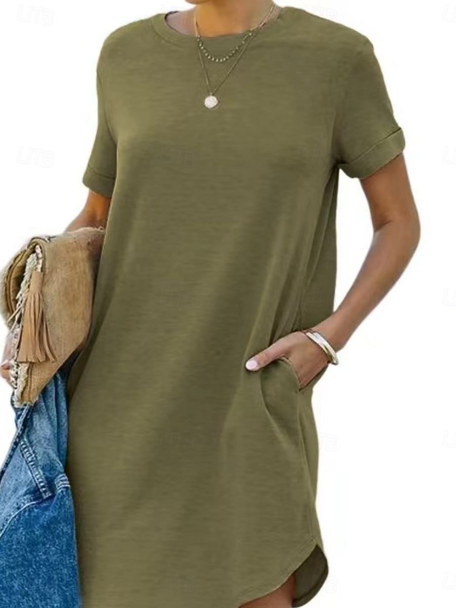 Mujer Vestido hasta la Rodilla Vestido blanco Vestido informal Elegante Moda Moderno Exterior Vacaciones Noche Ajuste regular Plano Manga Corta Cuello Barco Azul Piscina Negro Blanco Rojo Verano 2026 - $26.99 –P6